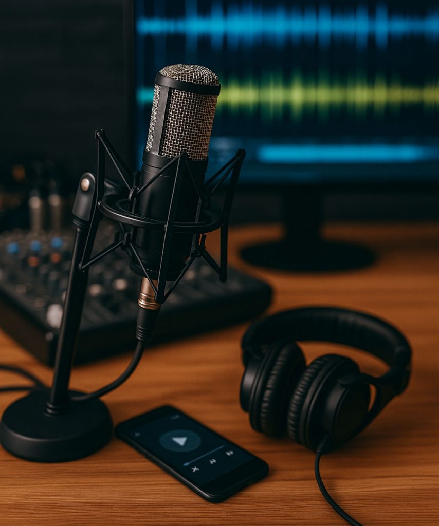 Photo showing radio broadcasting equipment